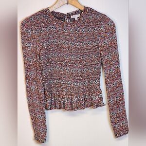 Patrons Of Peace Floral Smock Peplum Long Sleeve Crop Top Tempest Style Med